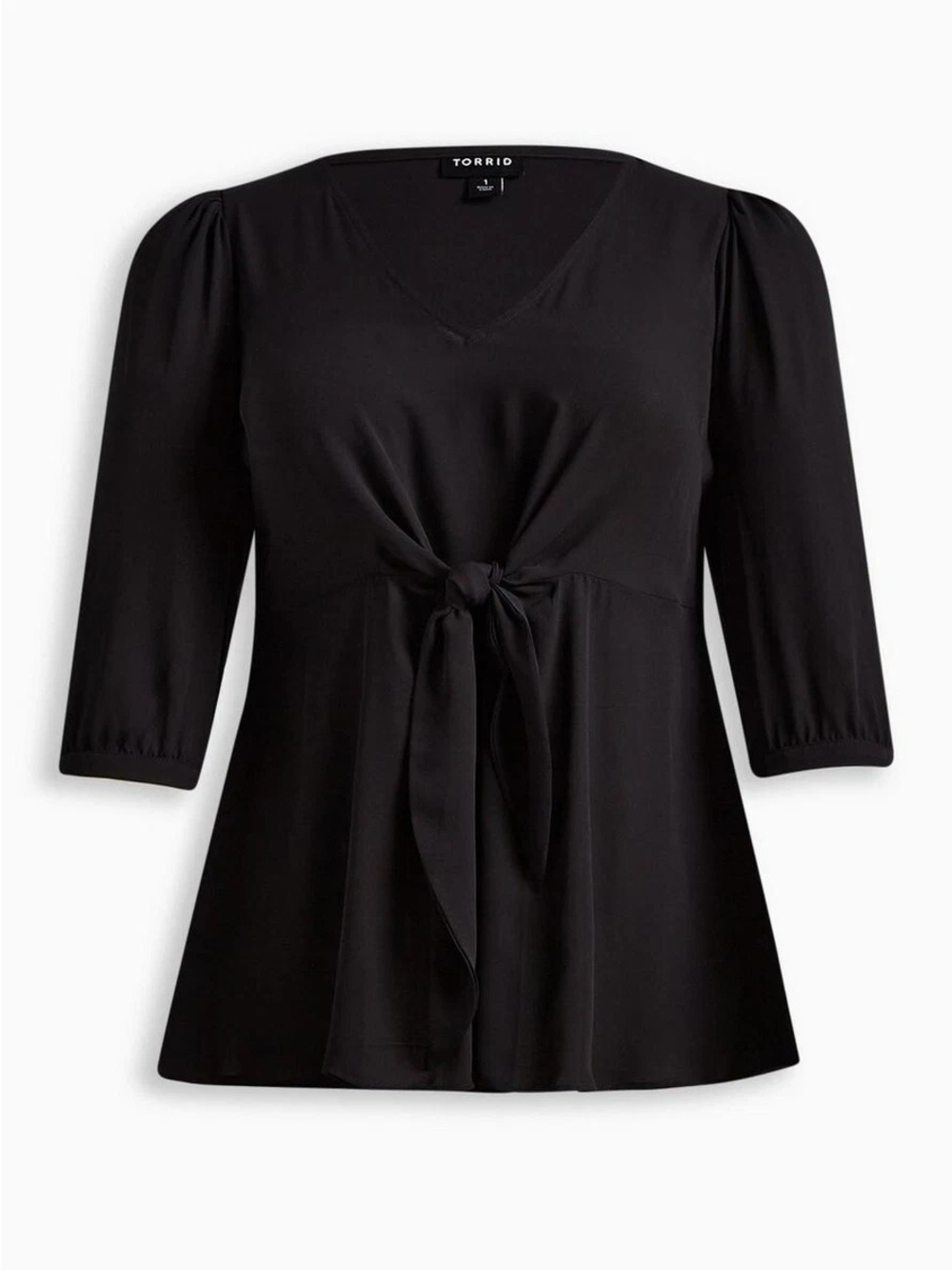 torrid Black V-Neck Tie-Front Peplum Blouse 3X NWT